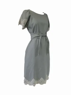 1980s Geoffrey Beene Slate Blue Linen & Lace Dress