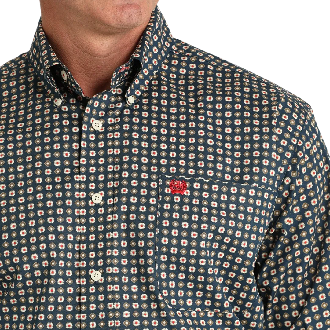 Ariat Men's Stretch Medallion Print Button Down Western Navy Shirt