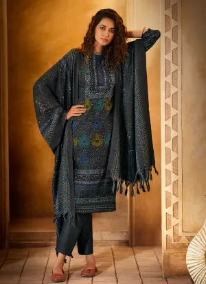 Belliza Unstitched Blue Winter Woollen Suit Dress Material for Women