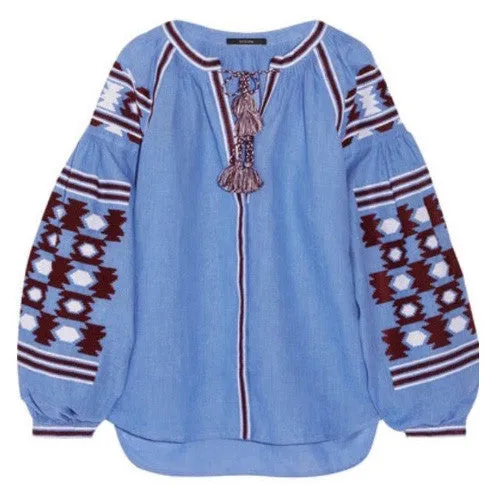 Blue Vyshyvanka Embroidered Top