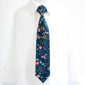 Boy's Necktie / Navy Metallic Floral