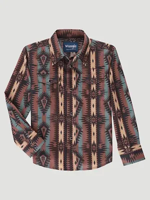 Boy's Wrangler Brown Checotah Aztec Snap Shirt