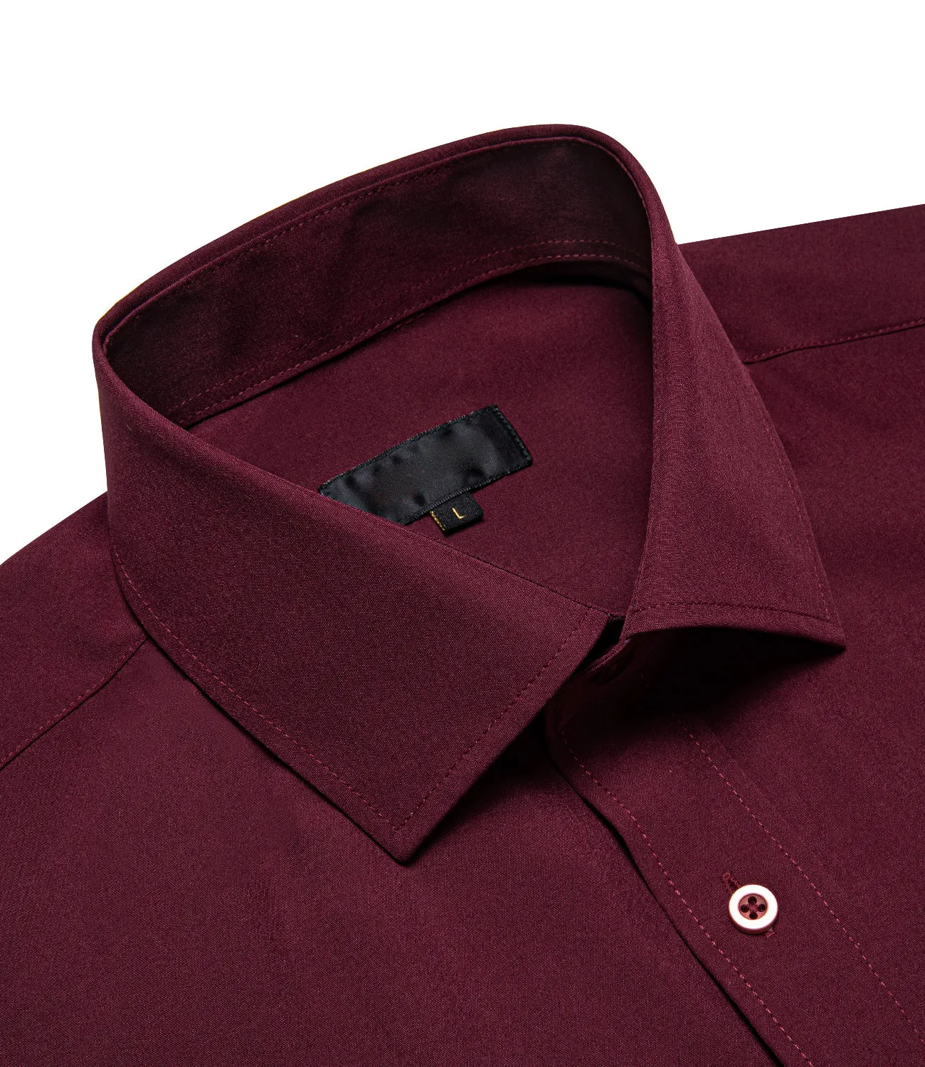 Burgundy Solid Silk Men's Long Sleeve Business Shirt