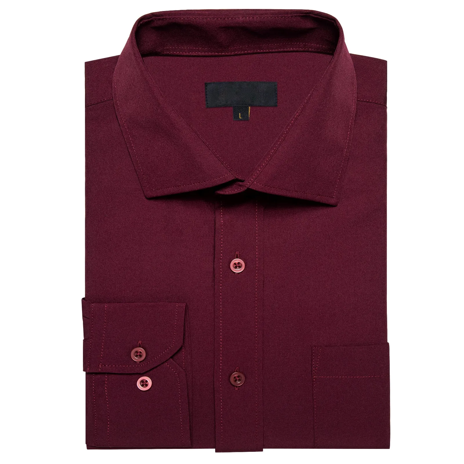 Burgundy Solid Silk Men's Long Sleeve Business Shirt