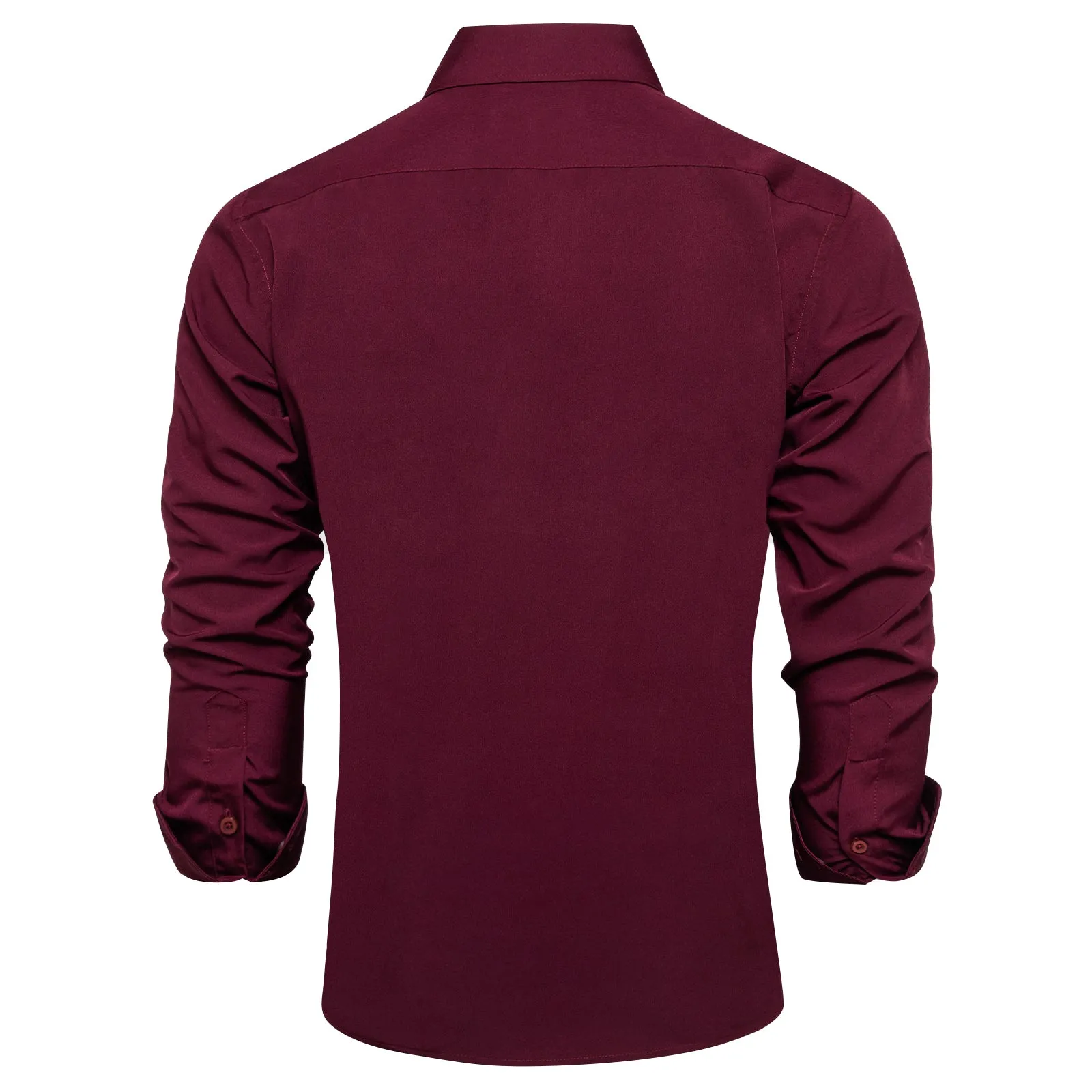 Burgundy Solid Silk Men's Long Sleeve Business Shirt