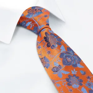 Burnt Orange & Navy Floral Woven Silk Tie