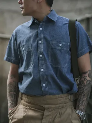 Chambray Short Sleeve Shirt - Classic Men's Regular Fit Workshirt