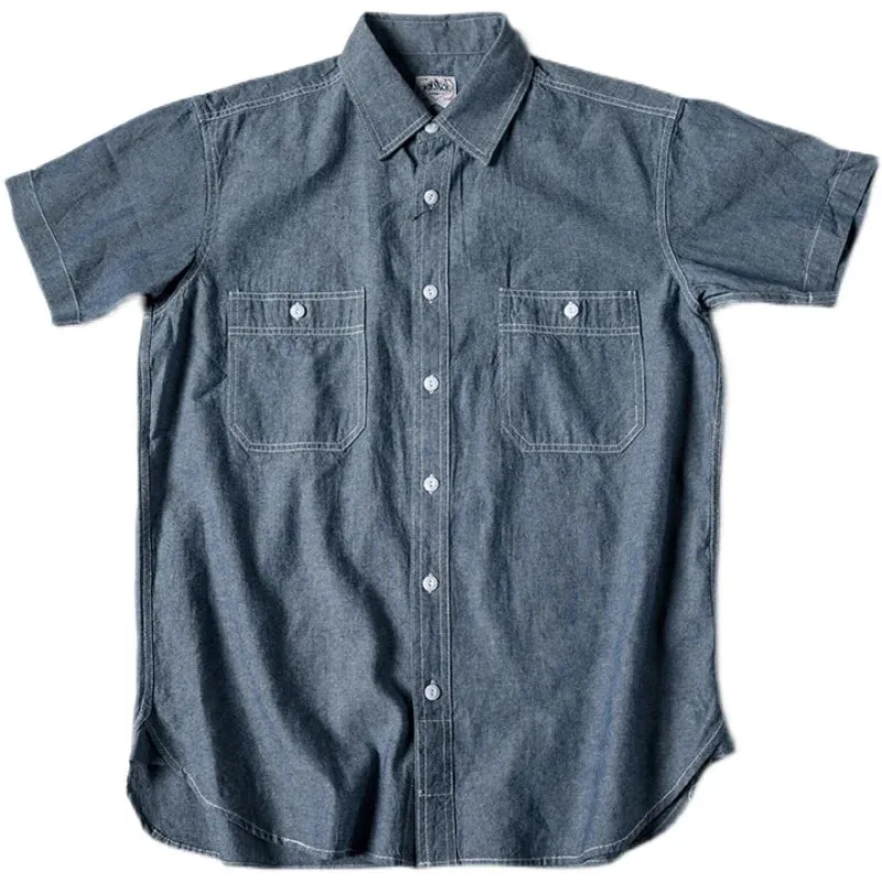 Chambray Short Sleeve Shirt - Classic Men's Regular Fit Workshirt