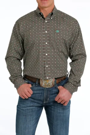 Cinch Men's Long Sleeve Button Down - Brown Print