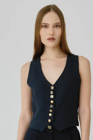 Daphne Linen Waistcoat in Navy