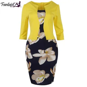 Fantaist Women One Piece Patchwork Floral Print Elegant Business Party Formal Office Plus Size Bodycon Pencil Casual Work Dress