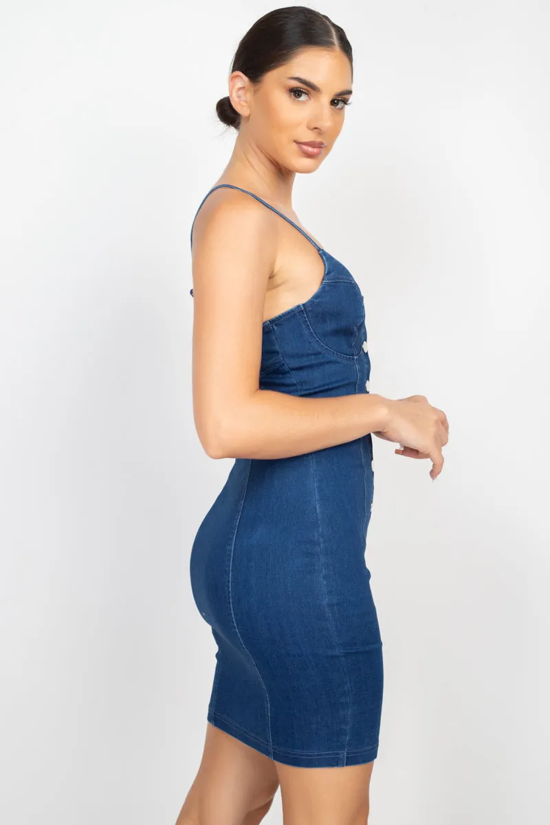 Front Button Cami Denim Dress - 2 colors