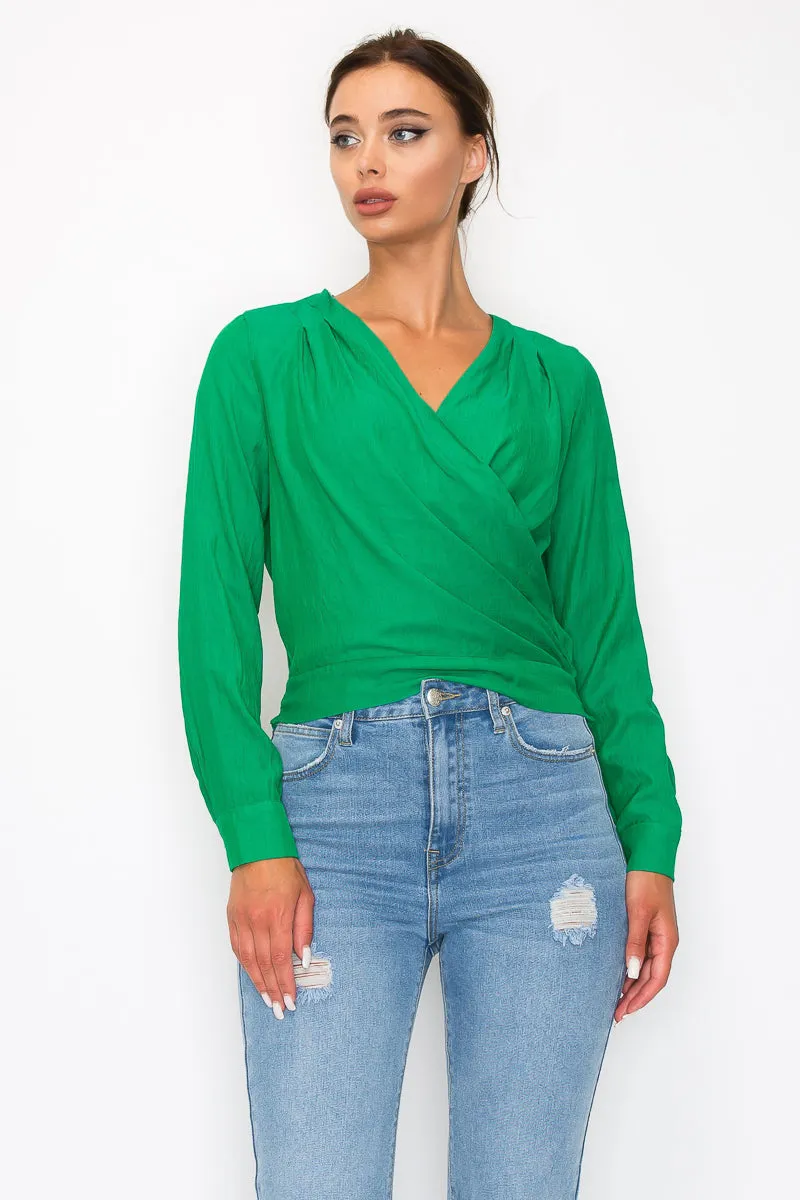 Front Wrap Surplice Neck Top - 5 colors