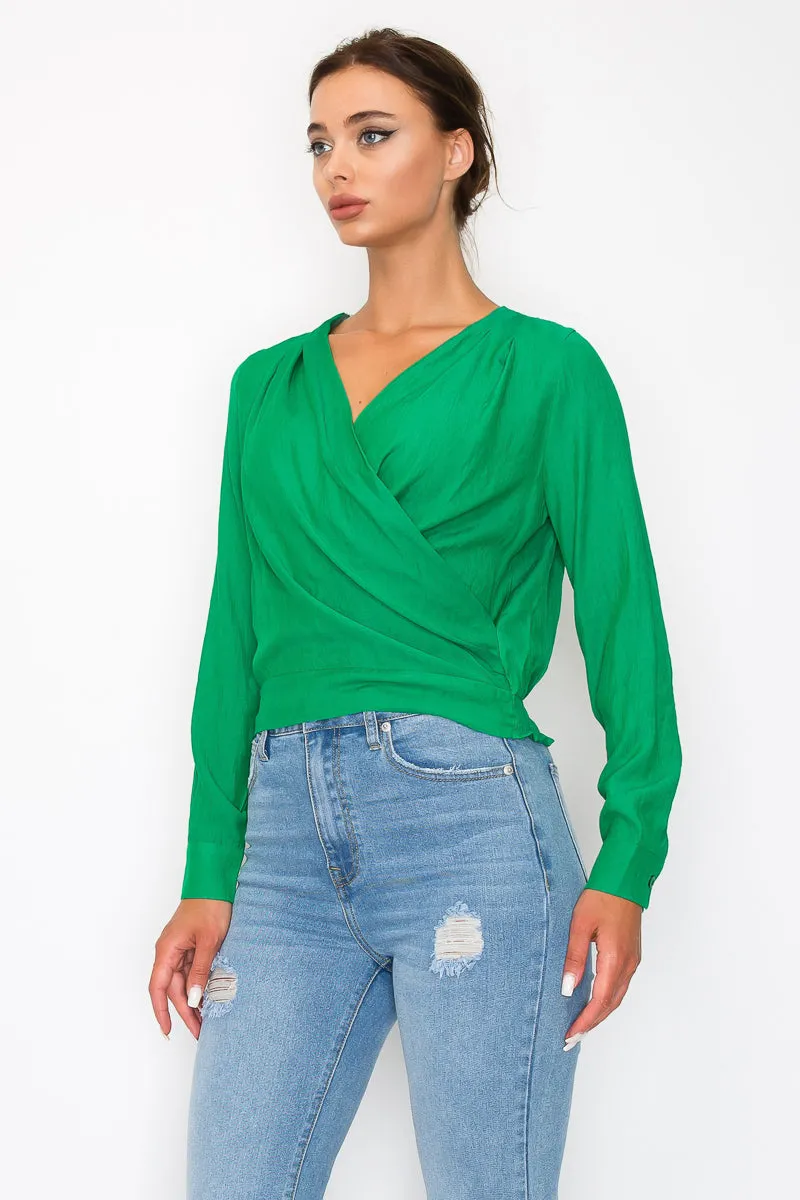 Front Wrap Surplice Neck Top - 5 colors