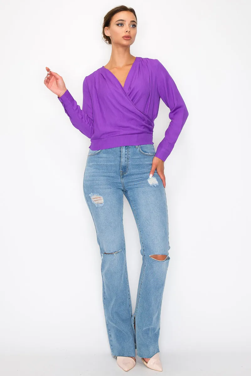 Front Wrap Surplice Neck Top - 5 colors