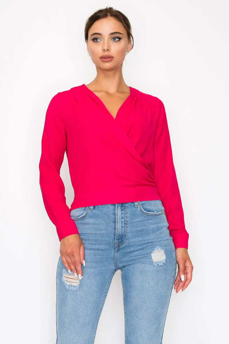 Front Wrap Surplice Neck Top - 5 colors