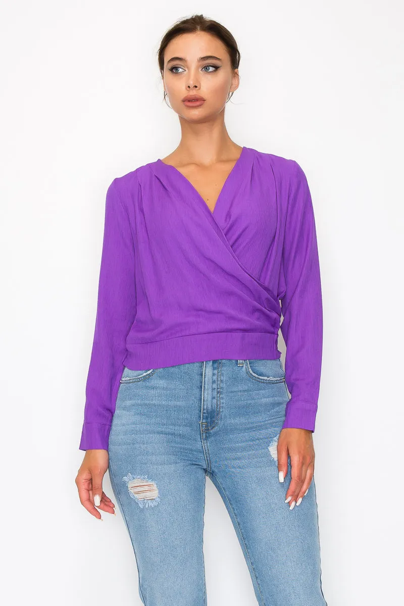 Front Wrap Surplice Neck Top - 5 colors