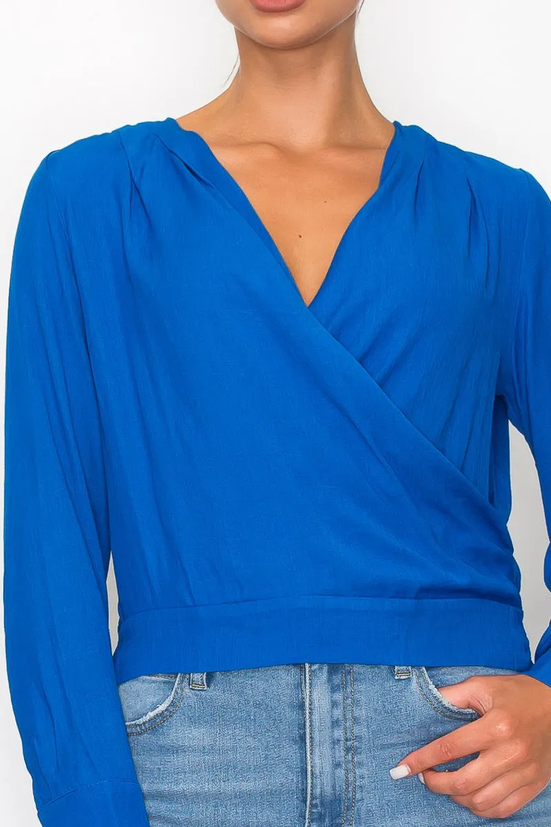 Front Wrap Surplice Neck Top - 5 colors