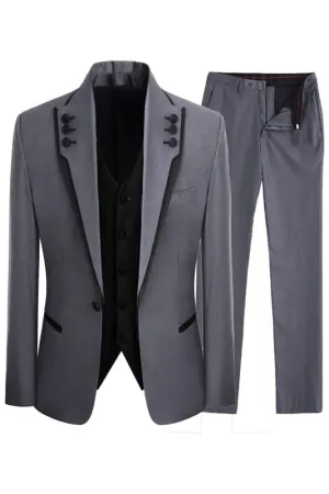 Gray Three Pieces Simple Prom Suits Shawl Lapel Wedding Groom Suit