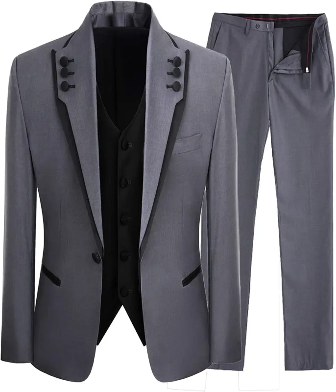 Gray Three Pieces Simple Prom Suits Shawl Lapel Wedding Groom Suit