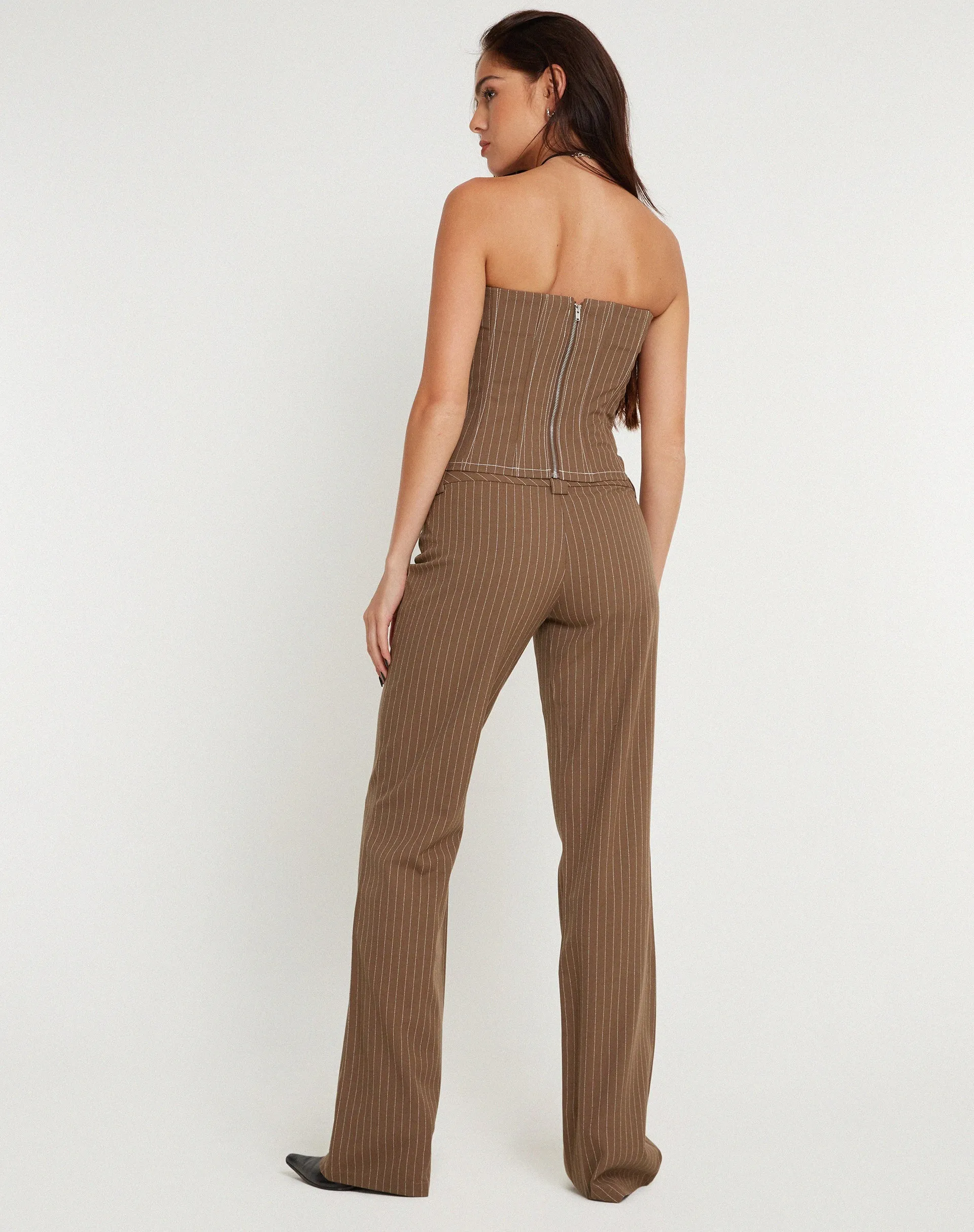 Kyana Corset Top in Pinstripe Brown