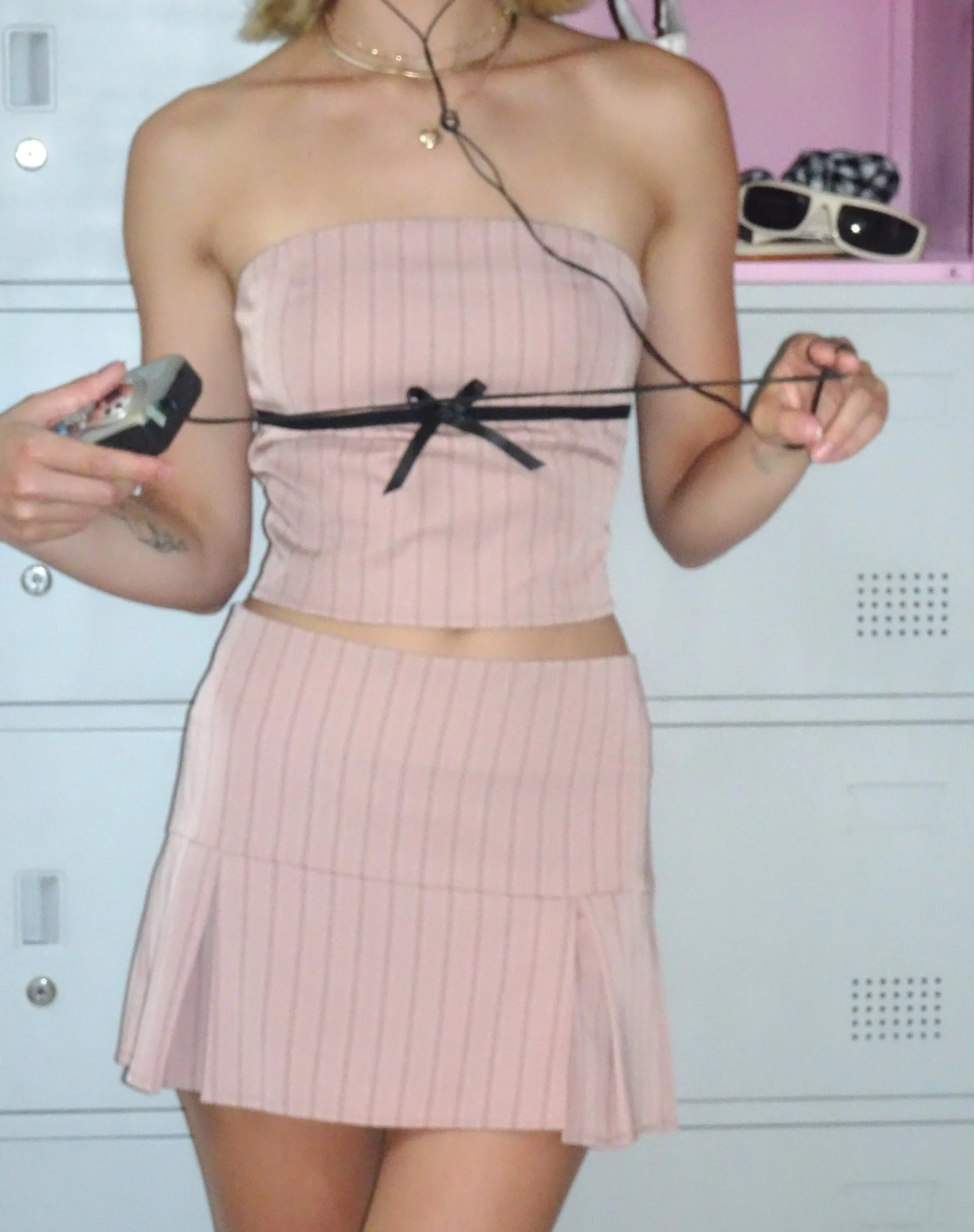 Leggy Tube Top in Tailoring Blush Pinstripe