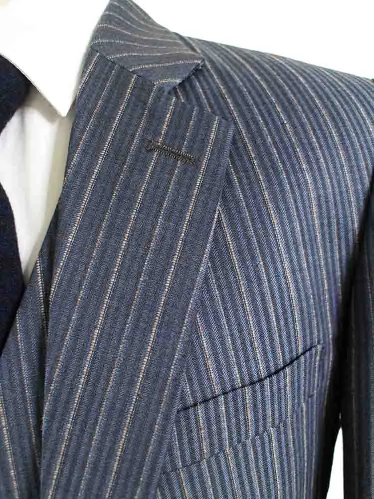 LIGHT BLUE PINSTRIPE WORSTED 3 PIECE SUIT