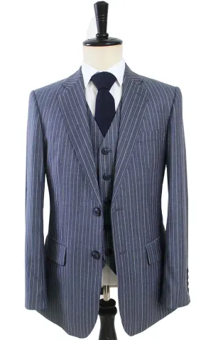 LIGHT BLUE PINSTRIPE WORSTED 3 PIECE SUIT