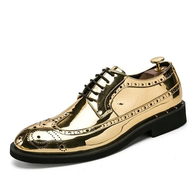 Luxury Leather Gold Business Dress Oxford Brogue Shoes