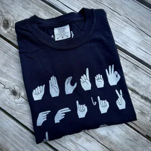 Metallic Silver ASL ABC's Short Sleeve Tee