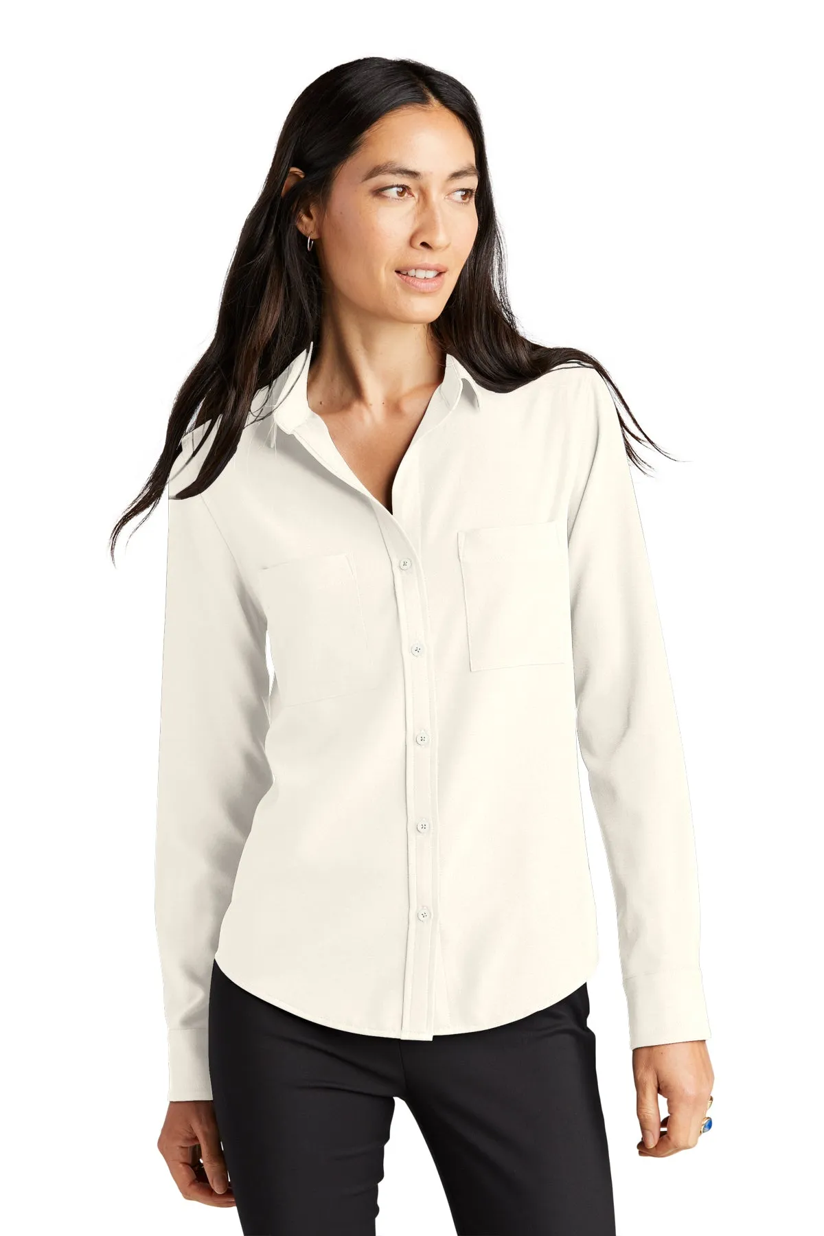 Monique Button Up Long Sleeve Blouse - Ivory Chiffon (Ships in 1-2 Weeks)