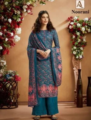 Noorani Pure Pashmina Suit Dress Material Blue