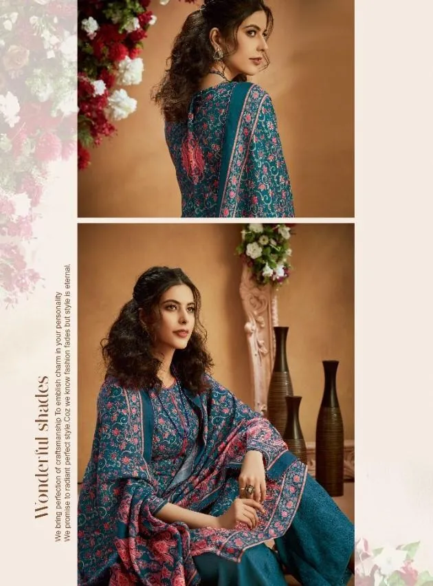 Noorani Pure Pashmina Suit Dress Material Blue