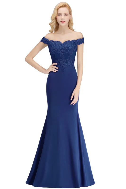 Off-the-Shoulder Tulle Lace Appliques Mermaid Evening Gowns Floor Length Formal Dress