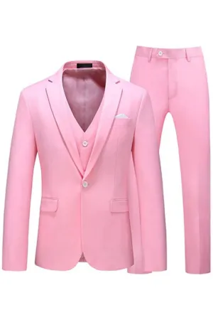 Pink Notched Lapel Three Pieces Prom Suits Formal Business Suits