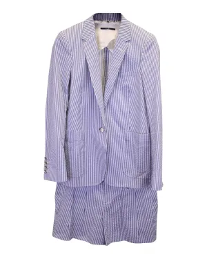 Seersucker Pinstripe Blazer and Shorts Set in Light Blue Cotton