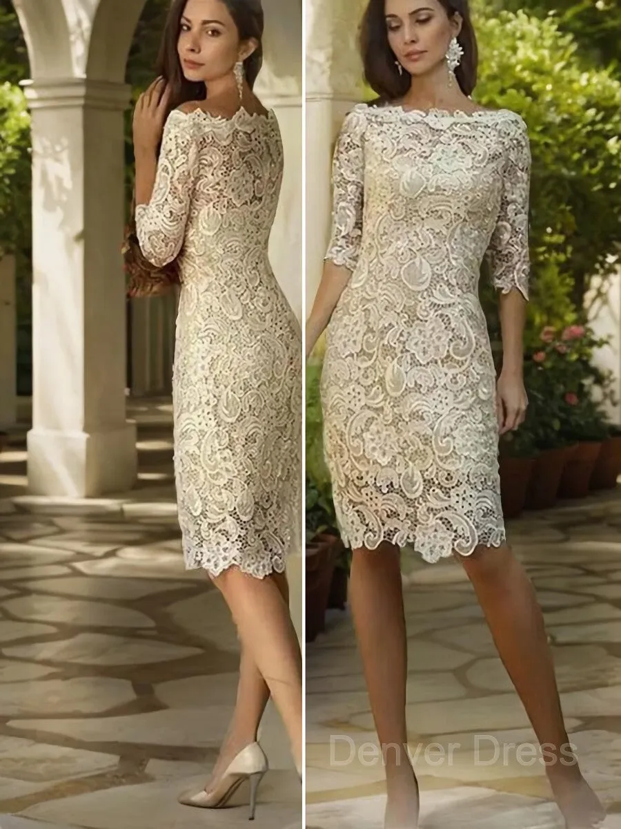 Sheath Off-the-Shoulder Knee-Length Lace Mother of the Bride Dresses With Appliques Lace