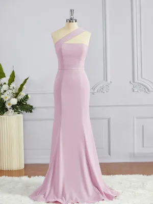 Sheath One-Shoulder Floor-Length Stretch Crepe Bridesmaid Dresses