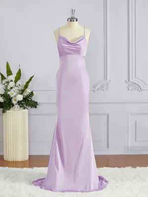 Sheath Square Sweep Train NS Elastic Woven Satin Bridesmaid Dresses