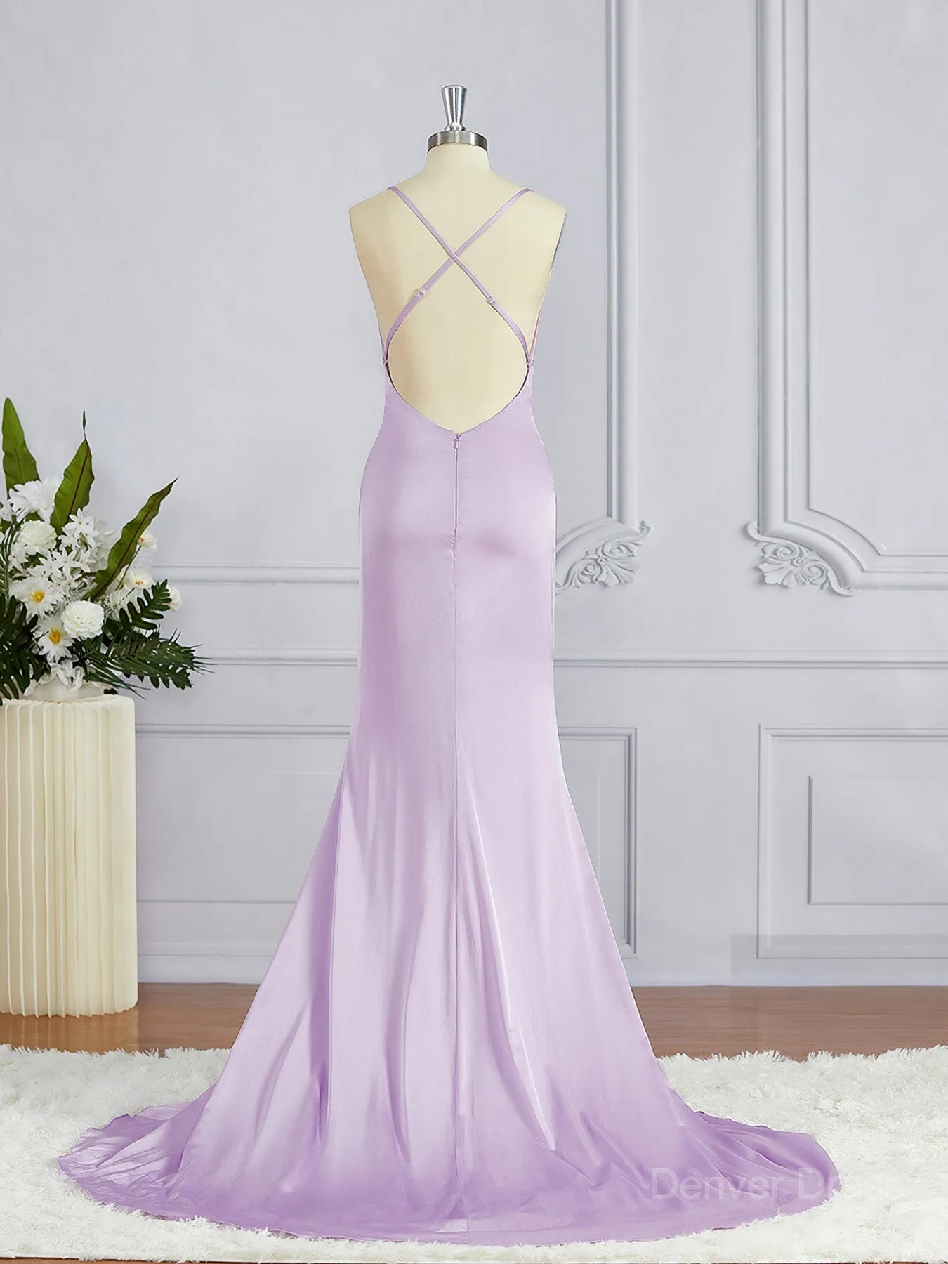 Sheath Square Sweep Train NS Elastic Woven Satin Bridesmaid Dresses