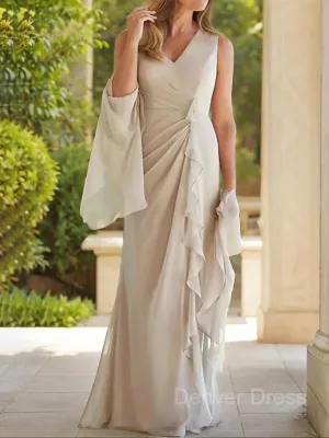 Sheath V-neck Floor-Length Chiffon Mother of the Bride Dresses With Ruched