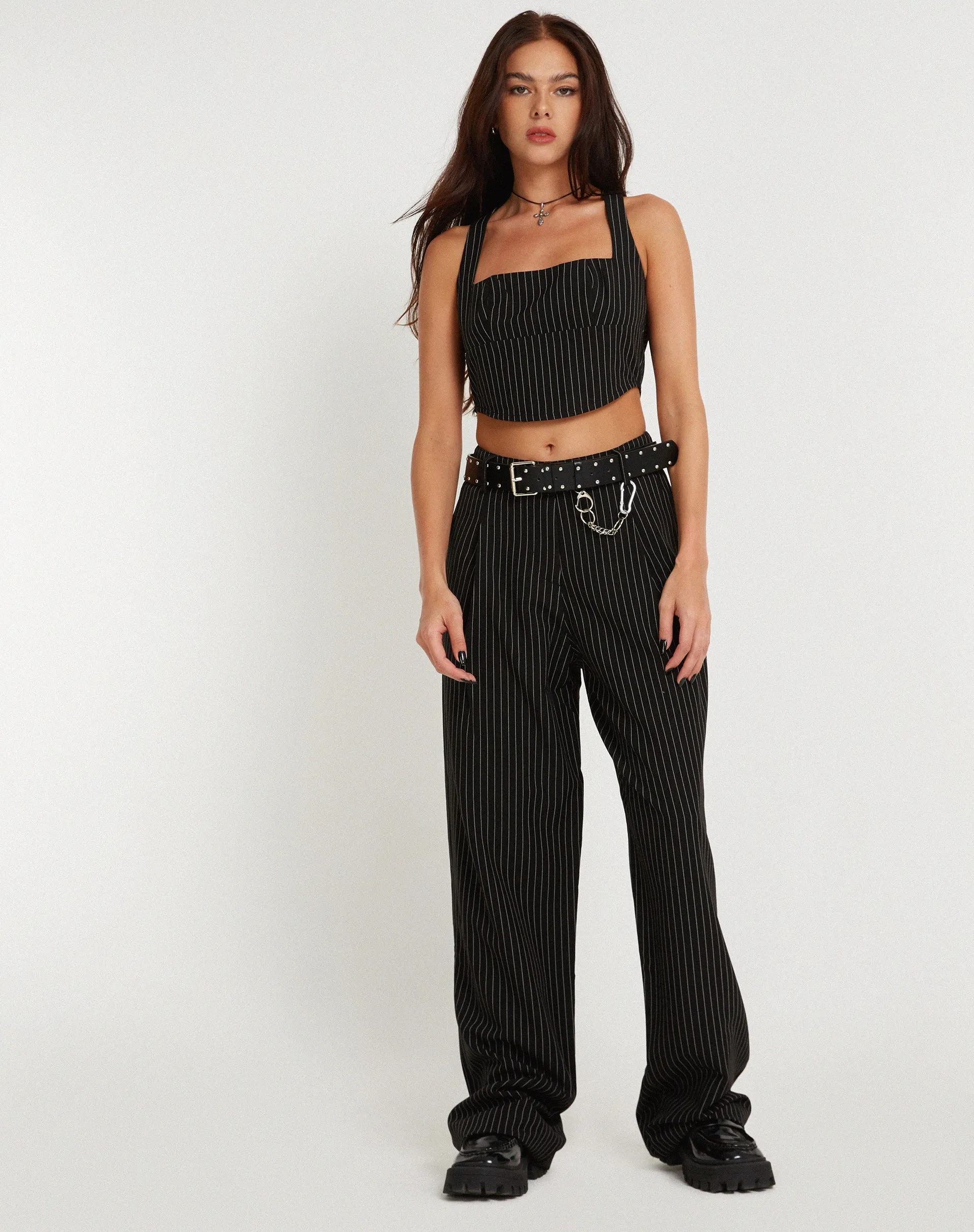 Targun Crop Top in Pinstripe Black