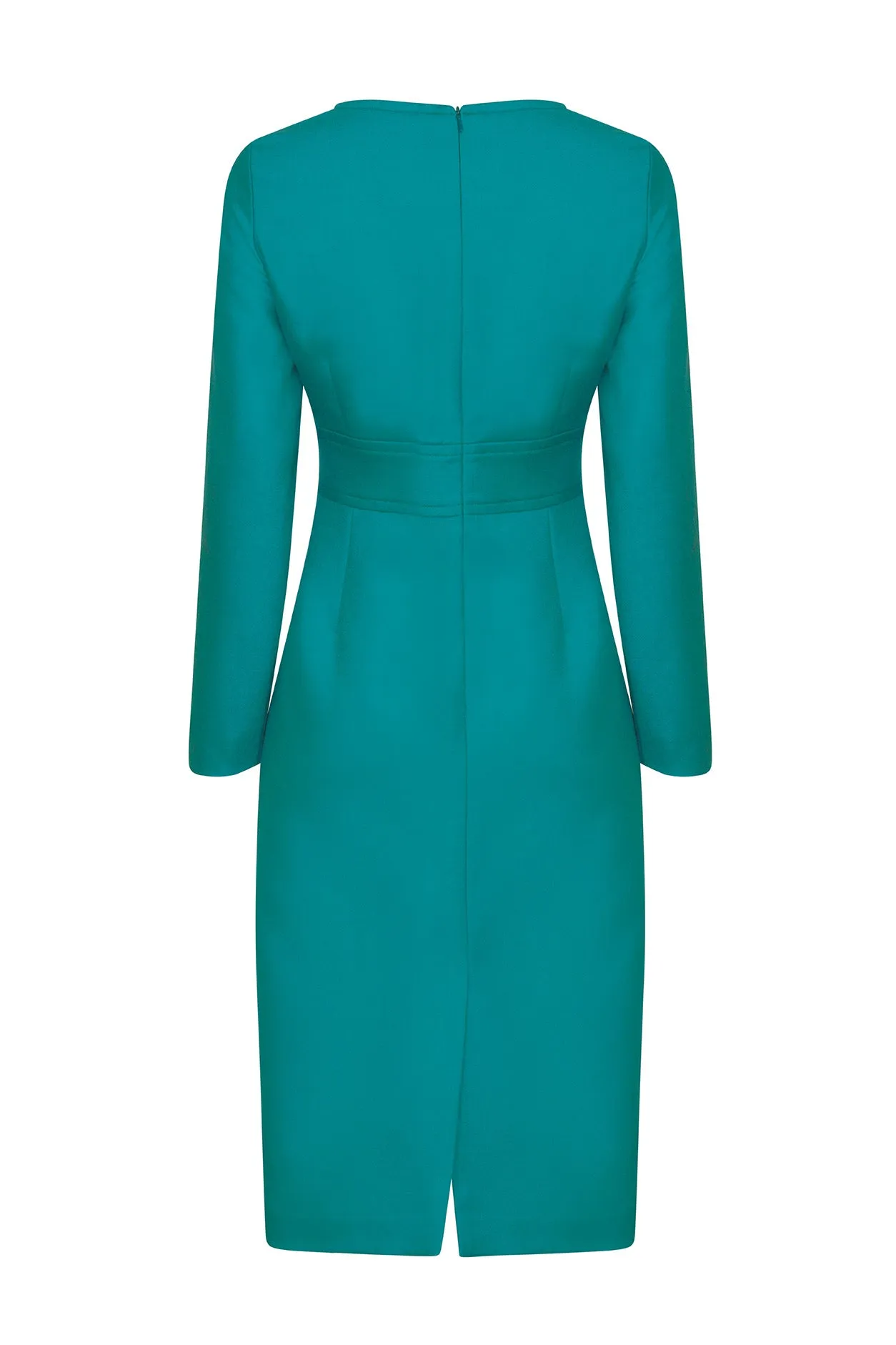 Teal Wool Dress with Long Sleeves and Waistband - Toni