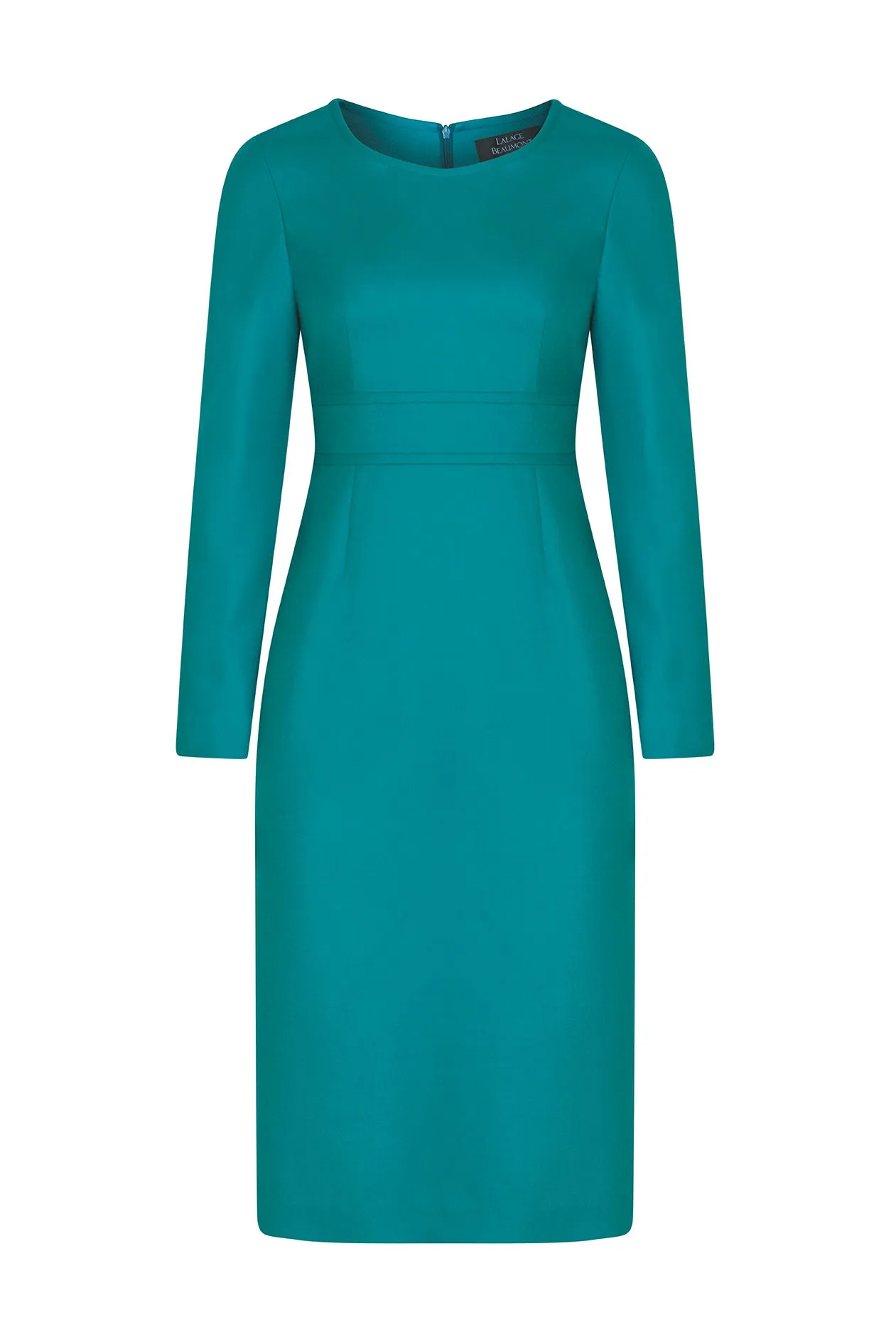 Teal Wool Dress with Long Sleeves and Waistband - Toni