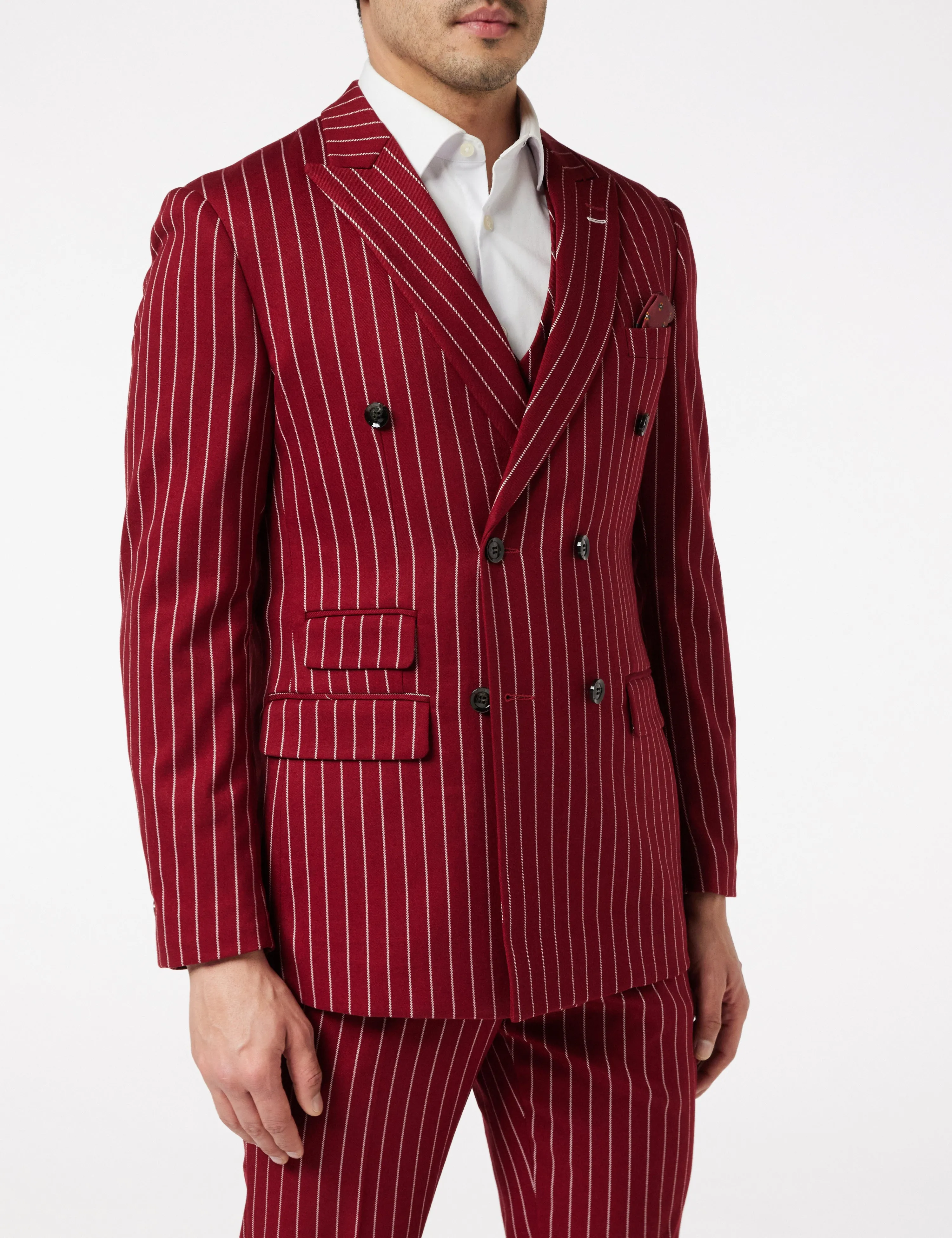 TERRY - Double Breasted Pinstripe Maroon Suit