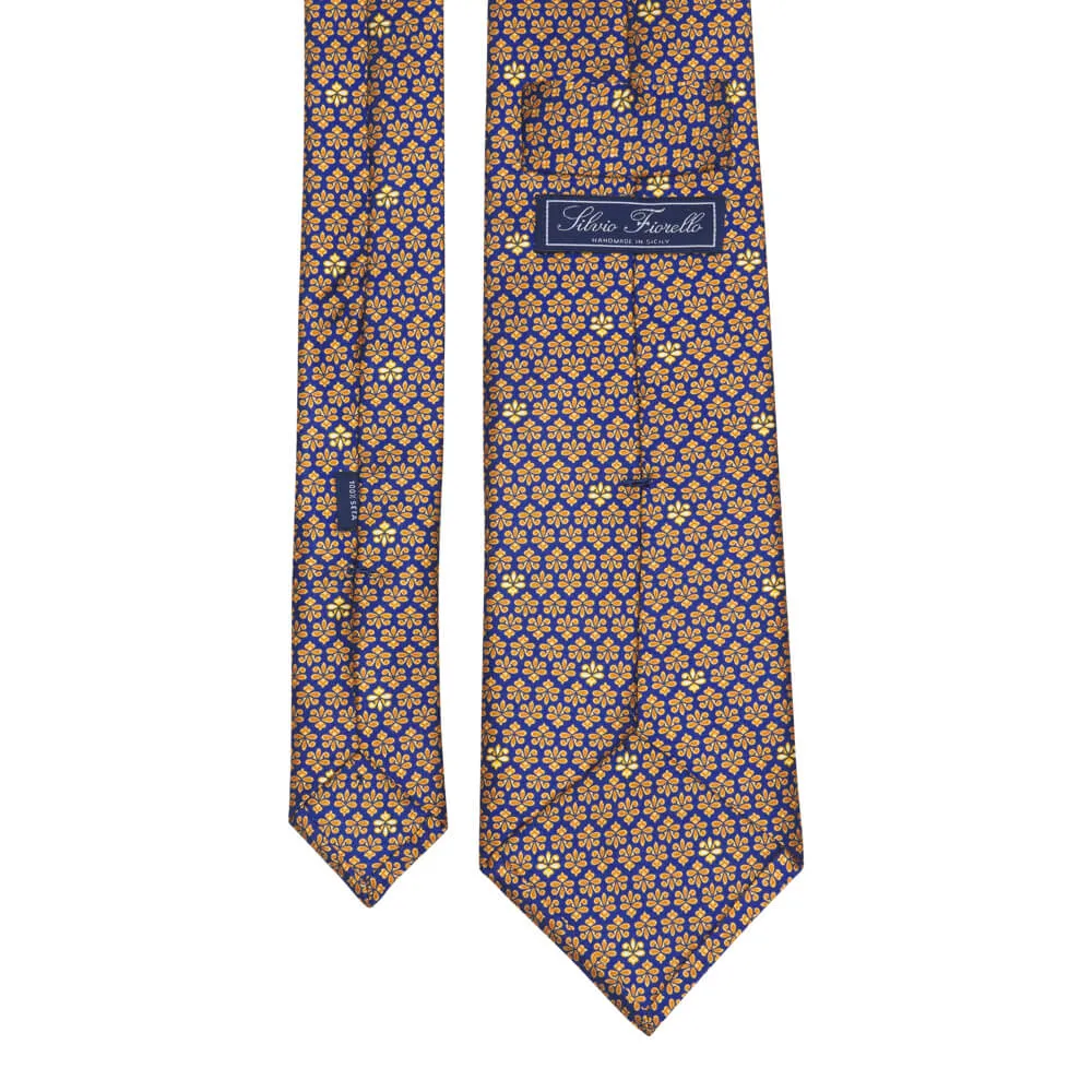 The Lily of Florence Yellow and Blue Duchesse Silk Tie