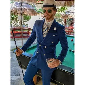 Wiaofellas  -  Costume Homme New Fashion Royal Blue Slim Fit Business Blazers Pants Two Pieces Tailor-Made Men Suits Formal